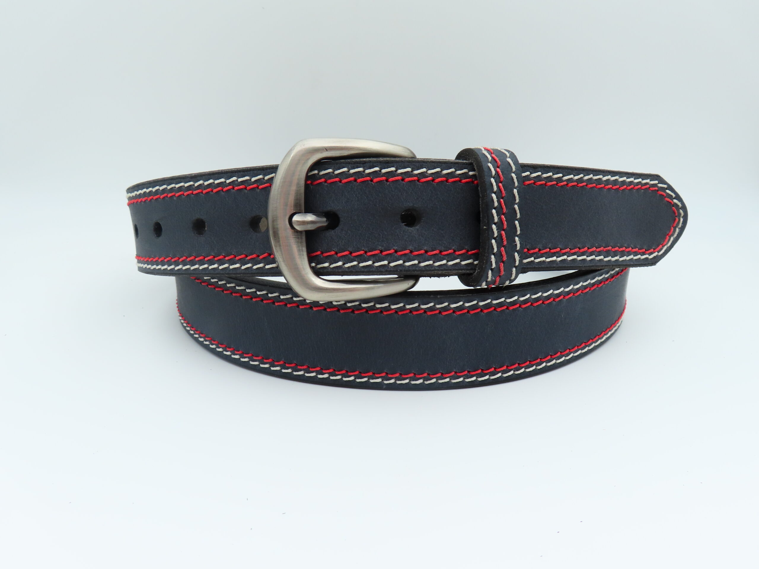 חגורה לנשיאת נשק מעור מלא בצבע כחול עם תפר כפול